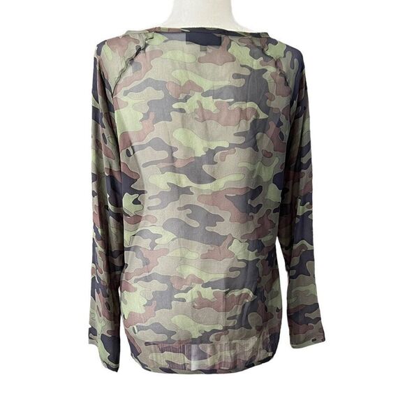 Nili Lotan** Green & Brown XSmall Camouflage Silk Long-Sleeve T-Shirt - Picture 11 of 12